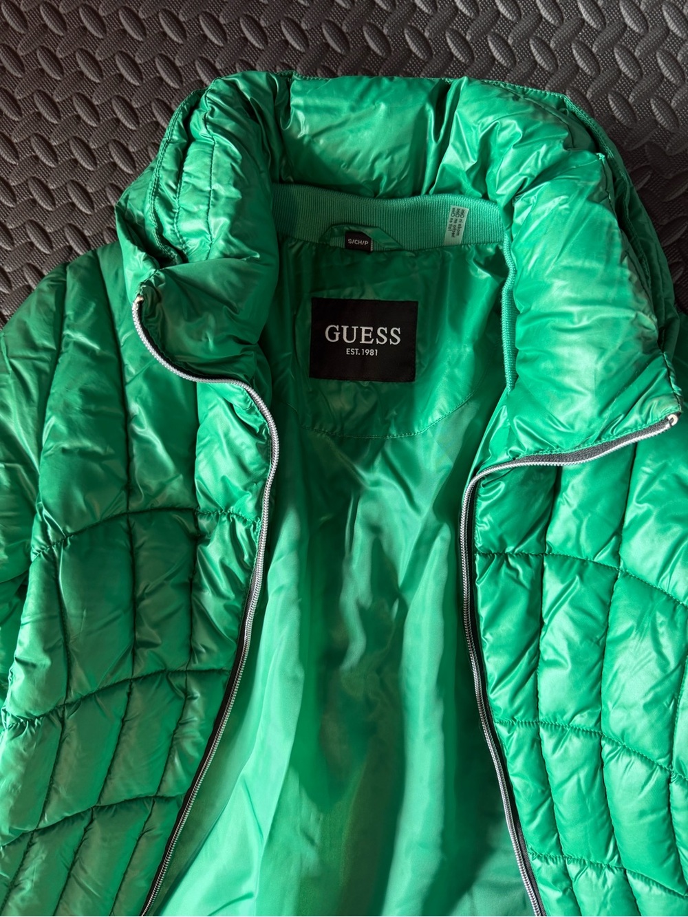 GUESS Bright Green Quilted Puffer Jacket